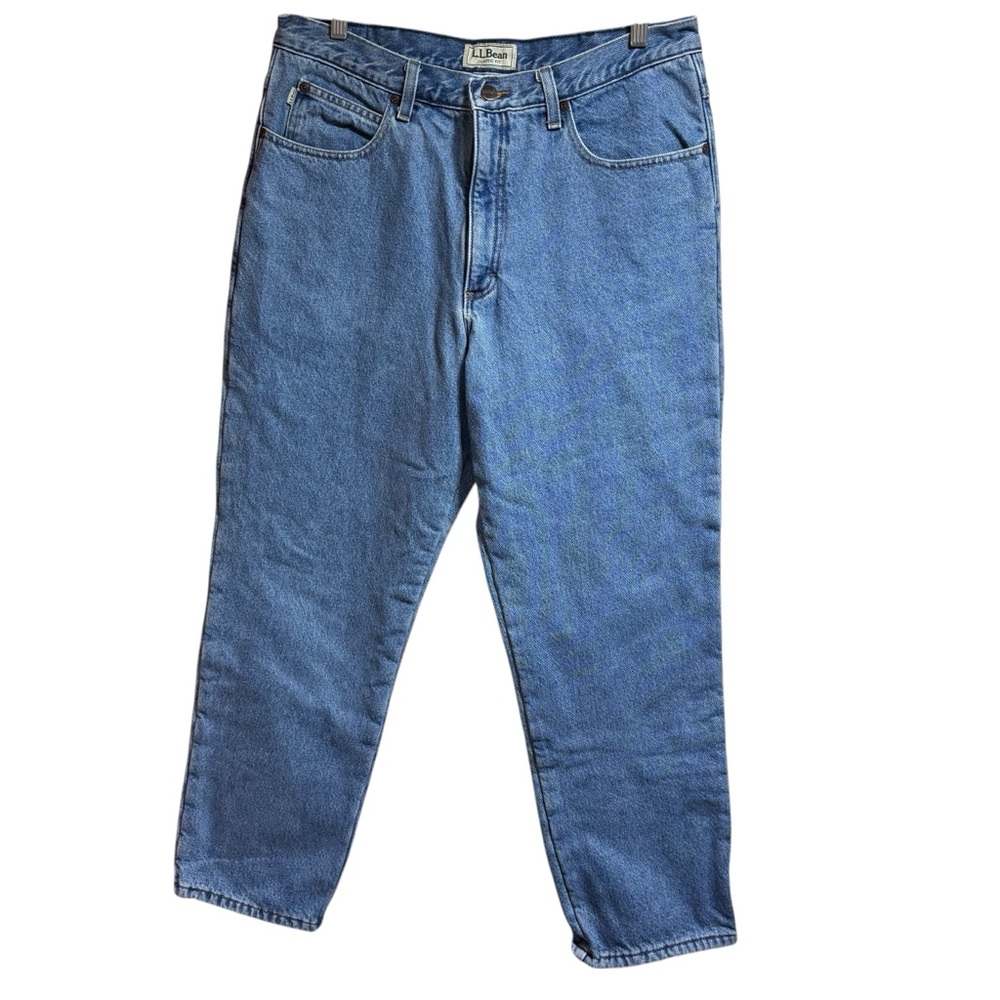 LL Bean Mens Classic Fit Fleece Lined Jeans‎ Blue Denim Straight Leg Pants #BN